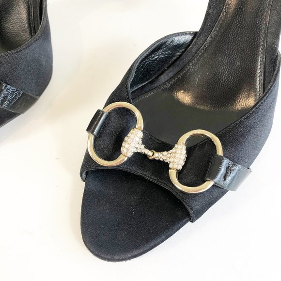 Gucci Black Horsebit Open Tie Hollywood Heels 7B - Picture 4 of 13